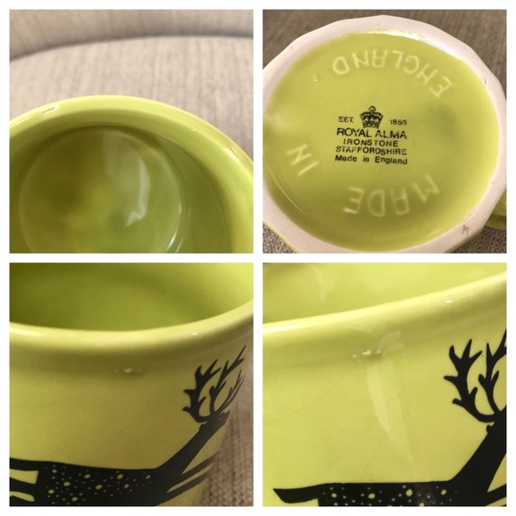 Royal Alma reindeer caribou mugs green set of 5 - Picture 3 of 8